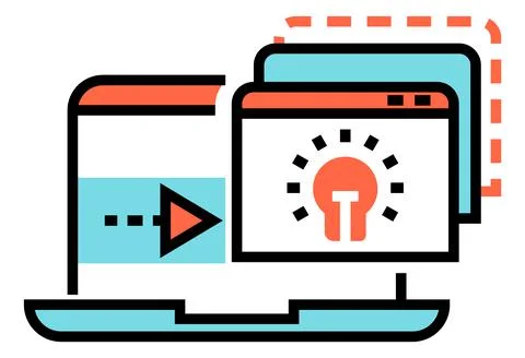 Video stack on laptop screen. Online tutorials icon Stock Illustration