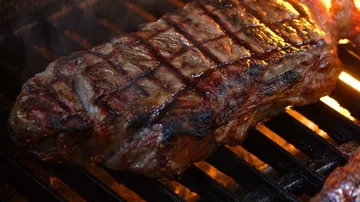 Video of steaks on fire in real slow motion Stock Footage 86039386