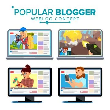Video Streamer Set Vector. Personal Weblog Channel. Blogosphere Online. Popular Stock Illustration