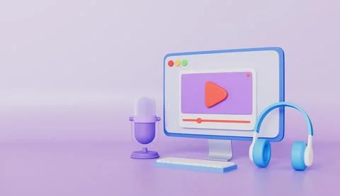 Video streaming on computer concept 3d illustration Illustrazione stock