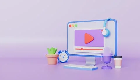 Video streaming on computer concept 3d illustration Ilustração Stock