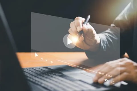 Video streaming on internet concept.,man using mouse and keyboard for strea.. Stock Photos