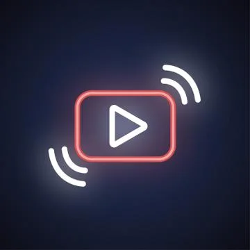 Video streaming neon icon stream glowing on a dark background Illustration