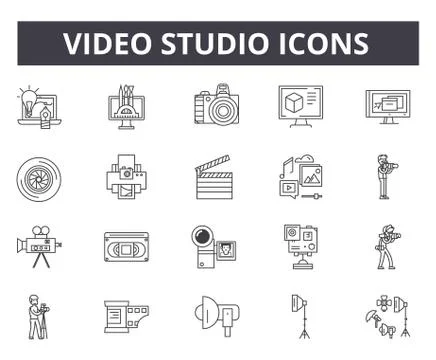 Video studio line icons for web and mobile design. Editable stroke signs. Video Stock Illustration