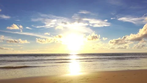 Video sunset view sea beach water wave sunlight clouds blue sky background Stock Footage 172391399
