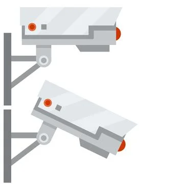 Video surveillance camera. Cartoon flat illustration. Fixation in the wall. Ilustración de archivo