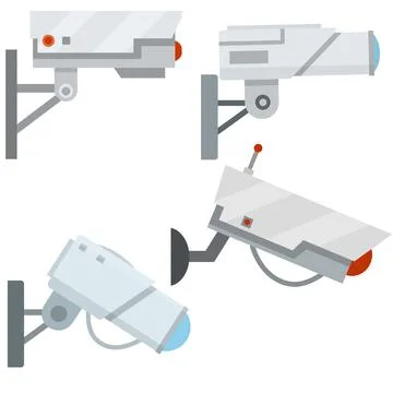 Video surveillance camera. Cartoon flat illustration. Fixation in the wall. Stock Illustration