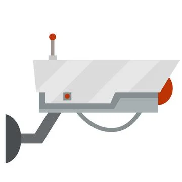 Video surveillance camera. Cartoon flat illustration. Fixation in the wall. Illustrazione stock