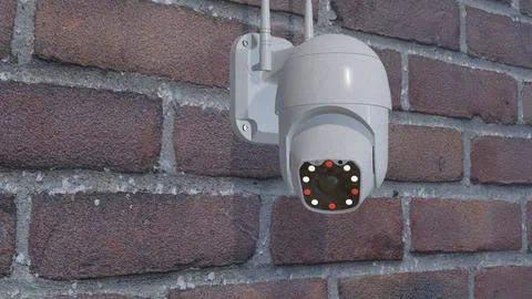 Video surveillance camera. CCTV - security system. PTZ camera. 3D render. Illustrazione stock