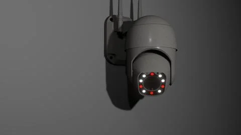 Video surveillance camera. CCTV - security system. PTZ camera. 3D render. Illustrazione stock
