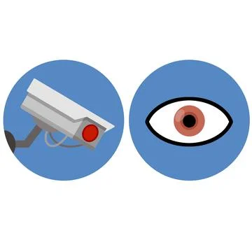 Video surveillance camera. Security footage set. White CCTV device with red l Stock Illustration