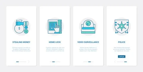 Video surveillance control device protection UX, UI onboarding mobile app page Ilustração Stock