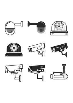 Video Surveillance Icons Set for Security and Monitoring Systems Stock Illustration