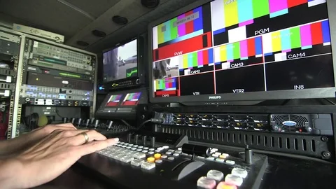 Video switcher in broadcasting van Stock Footage 69871956