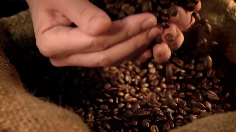 Video of taking coffee beans in real slow motion Stock Footage 80672889