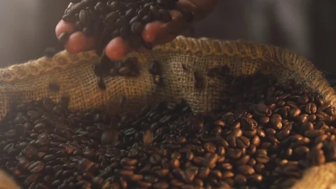Video of taking coffee beans in real slow motion Stock Footage 83973397