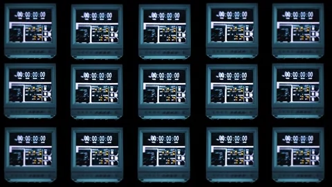 Video Tape Recorder with Timecode Displayed on Vintage Monitors, Retro Pop Style Stock Footage 308337477