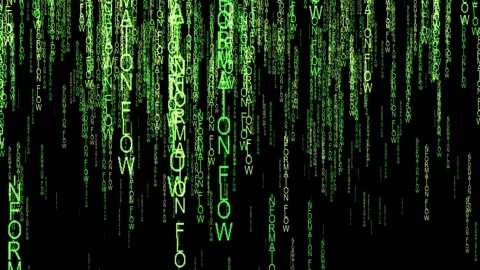 Video text "Information flow". Green captions on a black background. Stock Footage 153674198
