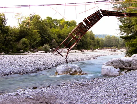 Video timelapse of a bridge broken by rain and wind Stock Footage 138719469