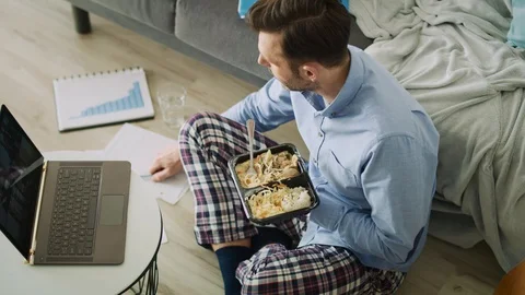 Video from the top of man while video conference. Stock-Footage 128853177