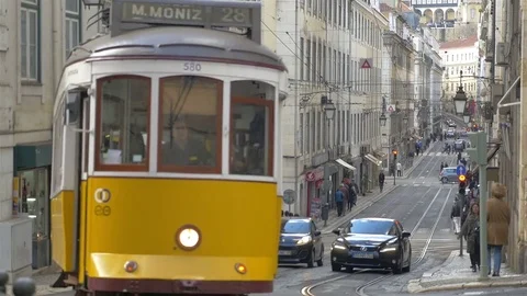 Video of tram in Lisbon in 4K Stock Footage 74756658