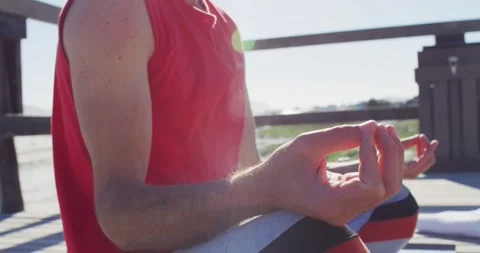 Video of tranquil caucasian man with dreadlocks practicing yoga meditation Stock Footage 341851079
