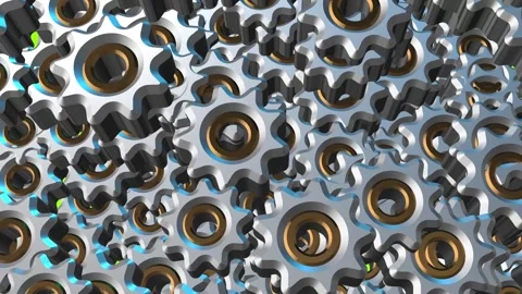 Video transition with 3D rotating iron gears on a green background.  Stock Footage 268045379