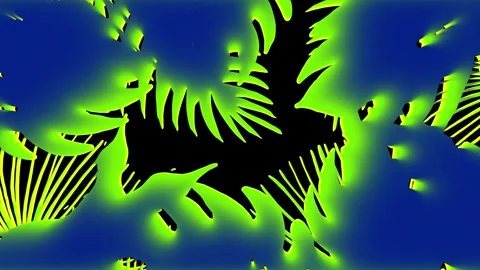Video transition with tropical leaves in 2D style on a black screen. Decorative Stock-Footage 334672479