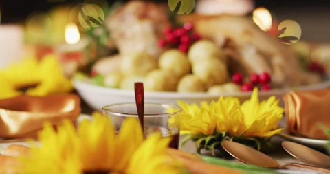 Video of tray with roasted turkey and diverse dishes on wooden surface Stock Footage 331210993