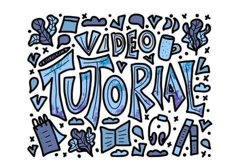 Video tutorial announce card template. Lettering with decoration. Vector colo 스톡 일러스트