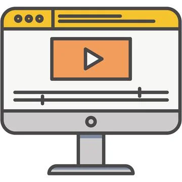 Video tutorial on computer screen vector icon Illustrazione stock