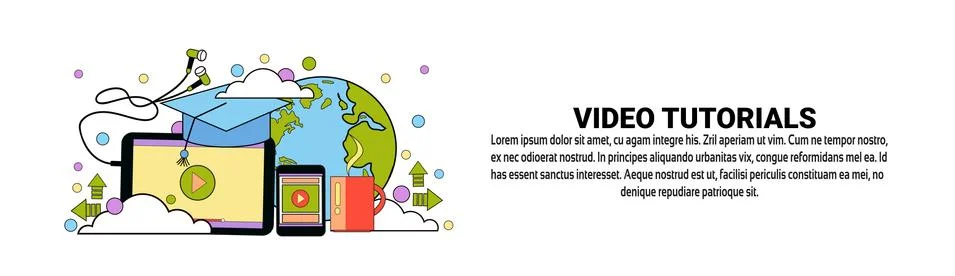 Video Tutorial Concept Horizontal Banner With Copy Space Illustrazione stock