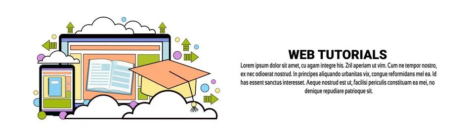 Video Tutorial Concept Horizontal Banner With Copy Space 스톡 일러스트