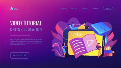 Video tutorial concept landing page. Stock Illustration