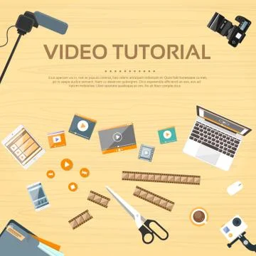 Video Tutorial Editor Desk Working Place Vector イラスト素材