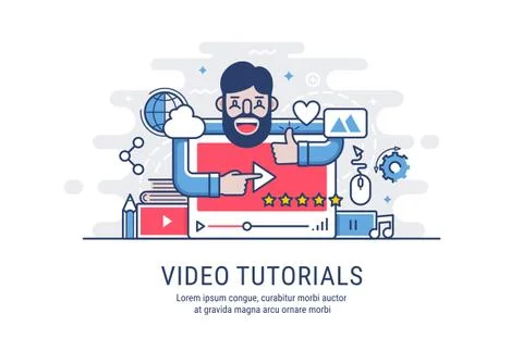 Video tutorial flat vector illustration Stock Illustration