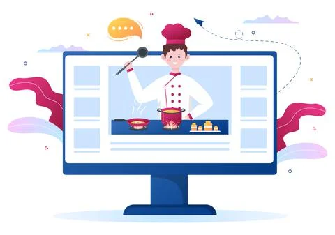 Video Tutorial How to Make, Prepare, Culinary, Food Show Channel and Teaches  Stock Illustration