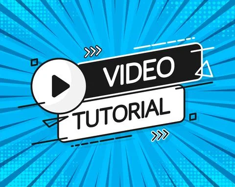 Video tutorial icon on blue background. Video tutorial banner Illustrazione stock
