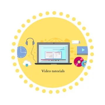 Video tutorial icon flat design style Stock Illustration