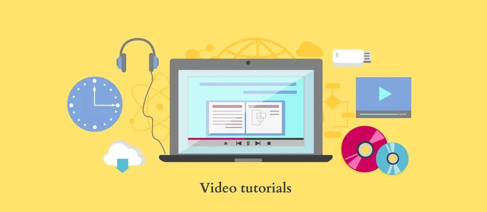Video tutorial icon flat design style Stock Illustration