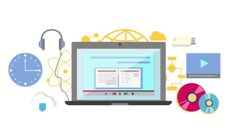 Video tutorial icon flat design style Stock Illustration