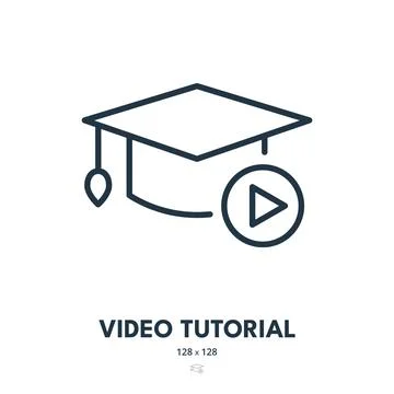 Video Tutorial Icon. Training, Learning, Webinar. Editable Stroke. Simple V.. Stock Illustration