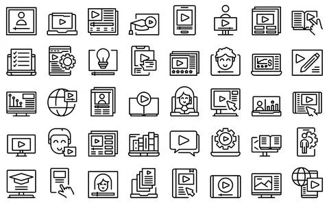 Video tutorial icons set outline vector. Online stream Illustrazione stock
