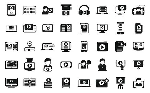 Video tutorial icons set simple vector. Online stream Stock Illustration