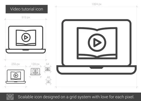 Video tutorial line icon. Illustrazione stock