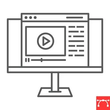 Video tutorial line icon Stock Illustration