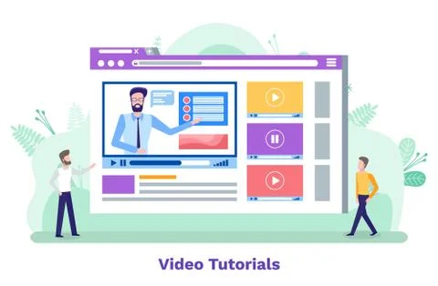 Video Tutorial, Online Courses with Tutor Students Stock Illustration