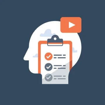 Video tutorial, online university class, exam preparation, distant education Illustrazione stock