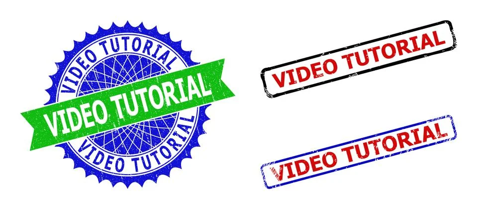 VIDEO TUTORIAL Rosette and Rectangle Bicolor Badges with Unclean Textures 스톡 일러스트