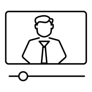 Video tutorial vector line icon isolated on white background. Laptop with video Stock Illustration